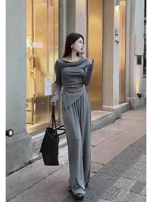 Cowl Neck Long Sleeves Tops With Trouser Sets